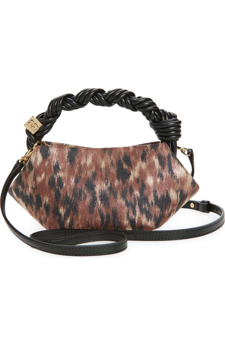 Ganni Mini Bou Taffeta Top Handle Bag, Alternate, color, Burro