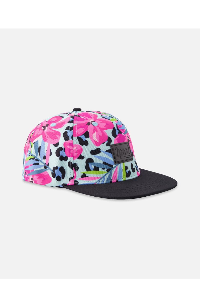 Deux par Deux Flat Brim Floral and Leopard Print Cap, Main, color, Blue Floral And Leopard Print