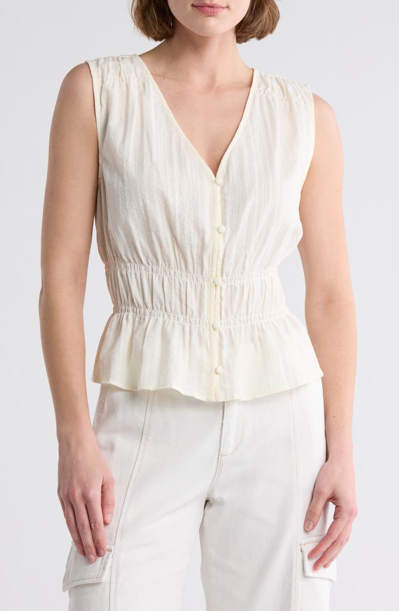 Sanctuary Shirred Cotton Dobby Button-Up Top, Main, color, 