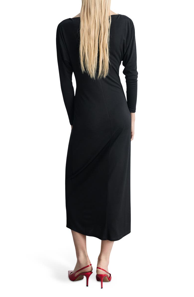 MANGO One-Shoulder Long Sleeve Ruched Dress, Alternate, color, Black