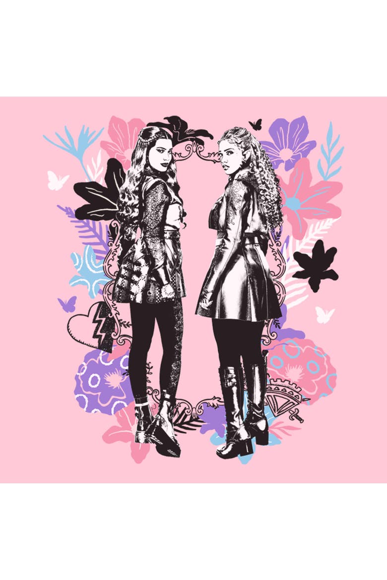Girl's Descendants Wicked Wonderland Chloe and Red Sketch  Graphic T-Shirt, Alternate, color, Light Pink