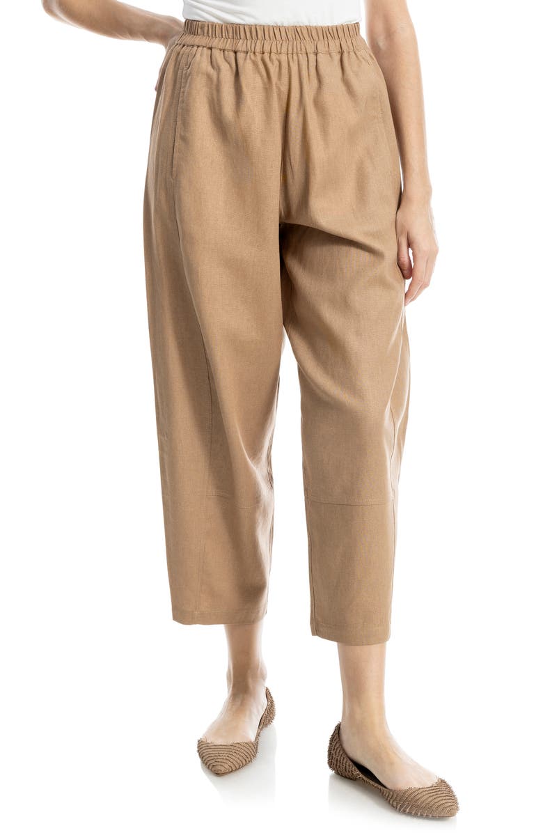 MAX STUDIO Crop Linen Blend Barrel Leg Pants, Main, color, Moch5545-Mocha-55L/ 45R