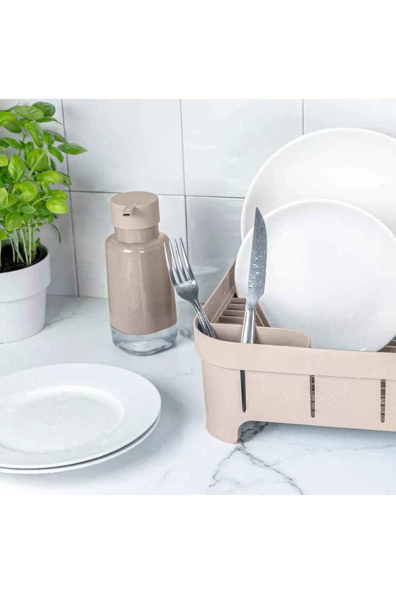 Compact Freestanding Plastic Kitchen Dish Drying Rack, Alternate, color, Beige