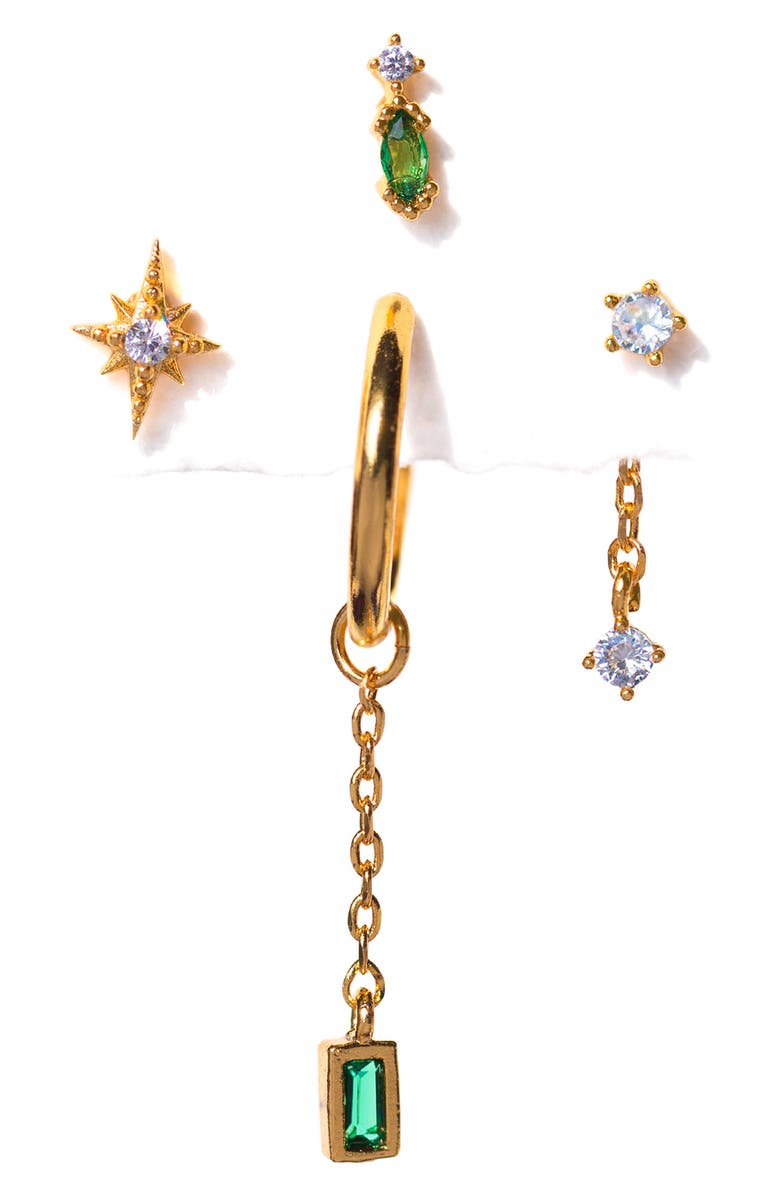 Girls Crew Emerald Dreamscape Set of 4 Mismatched Stud Earrings, Main, color, Gold