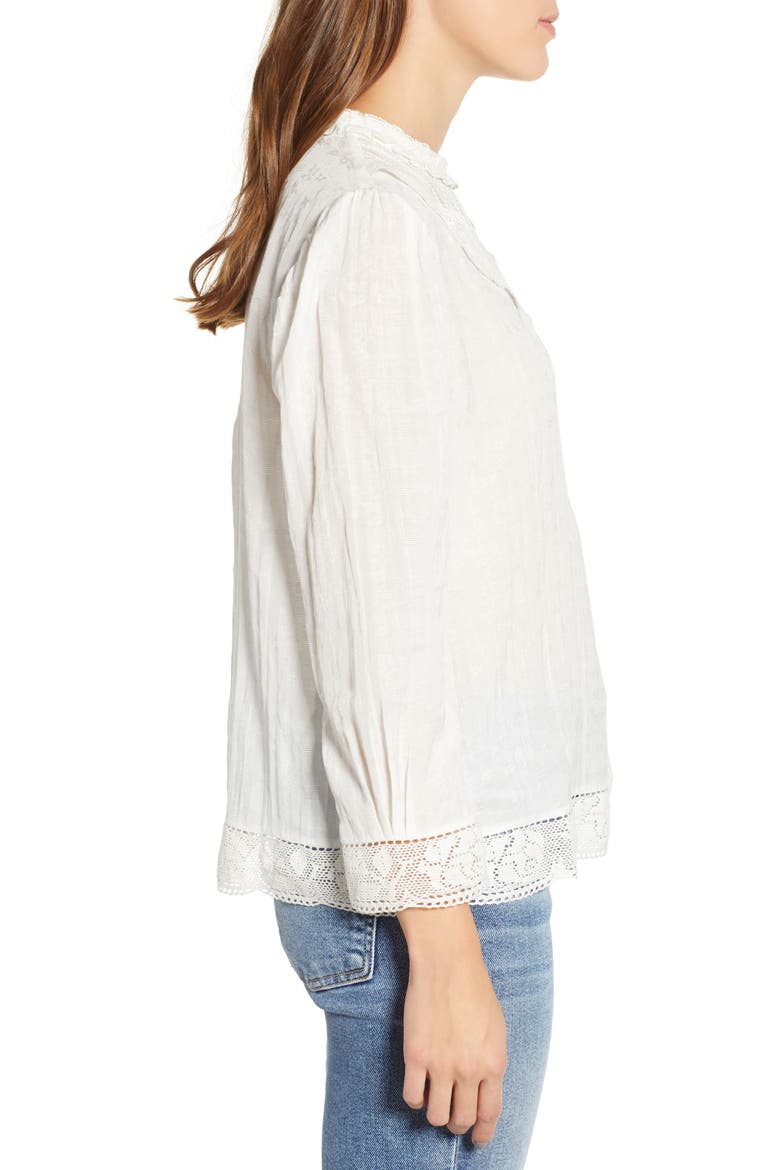 Lace Detail High Neck Top, Alternate, color, WHITE SNOW