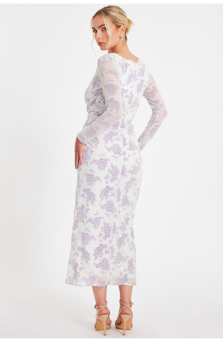 QUIZ Flocked Mesh Floral Maxi Dress, Alternate, color, Lilac
