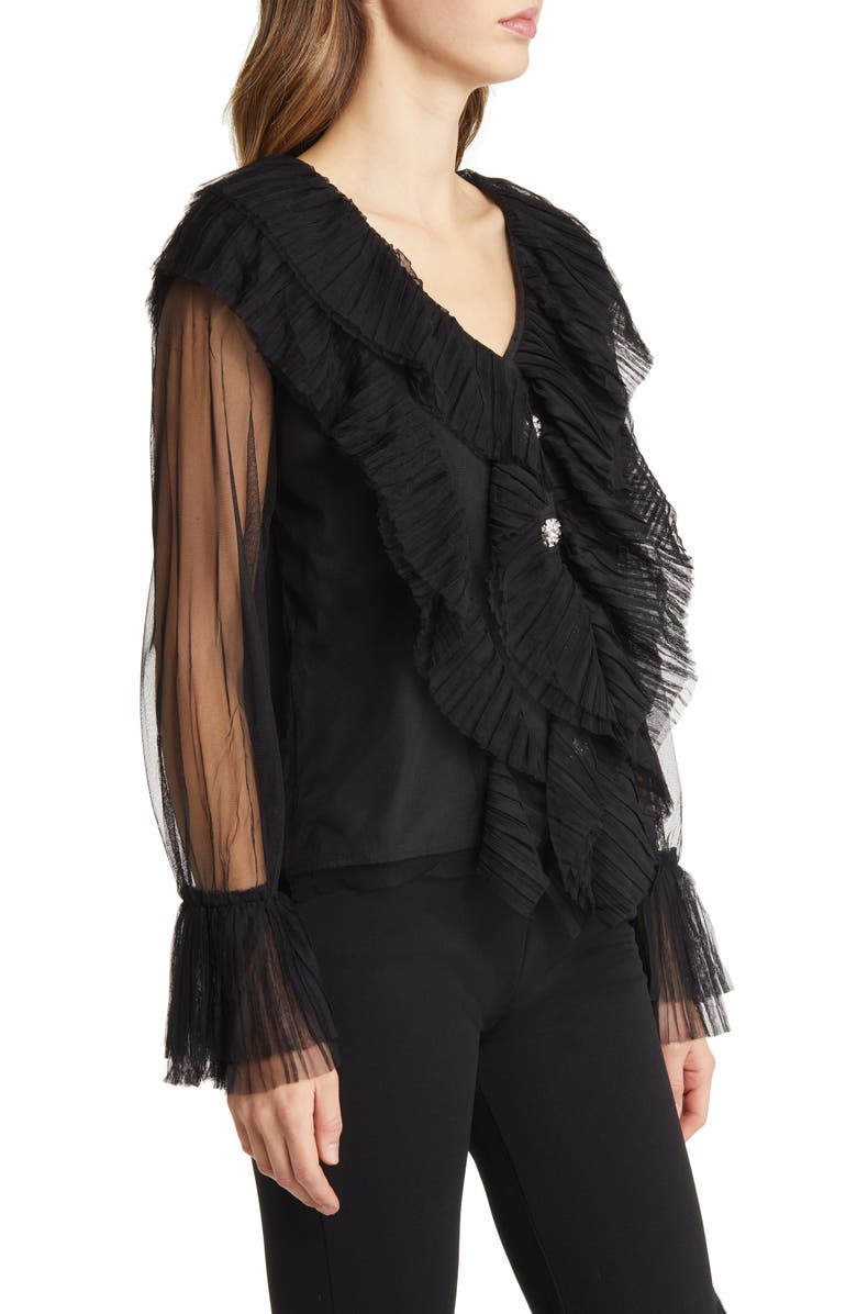 NIKKI LUND Gloria Ruffle Cardigan, Alternate, color, Black