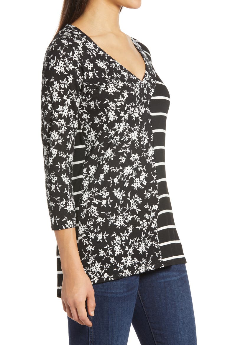 Floral Stripe Top, Alternate, color, BLACK/ IVORY