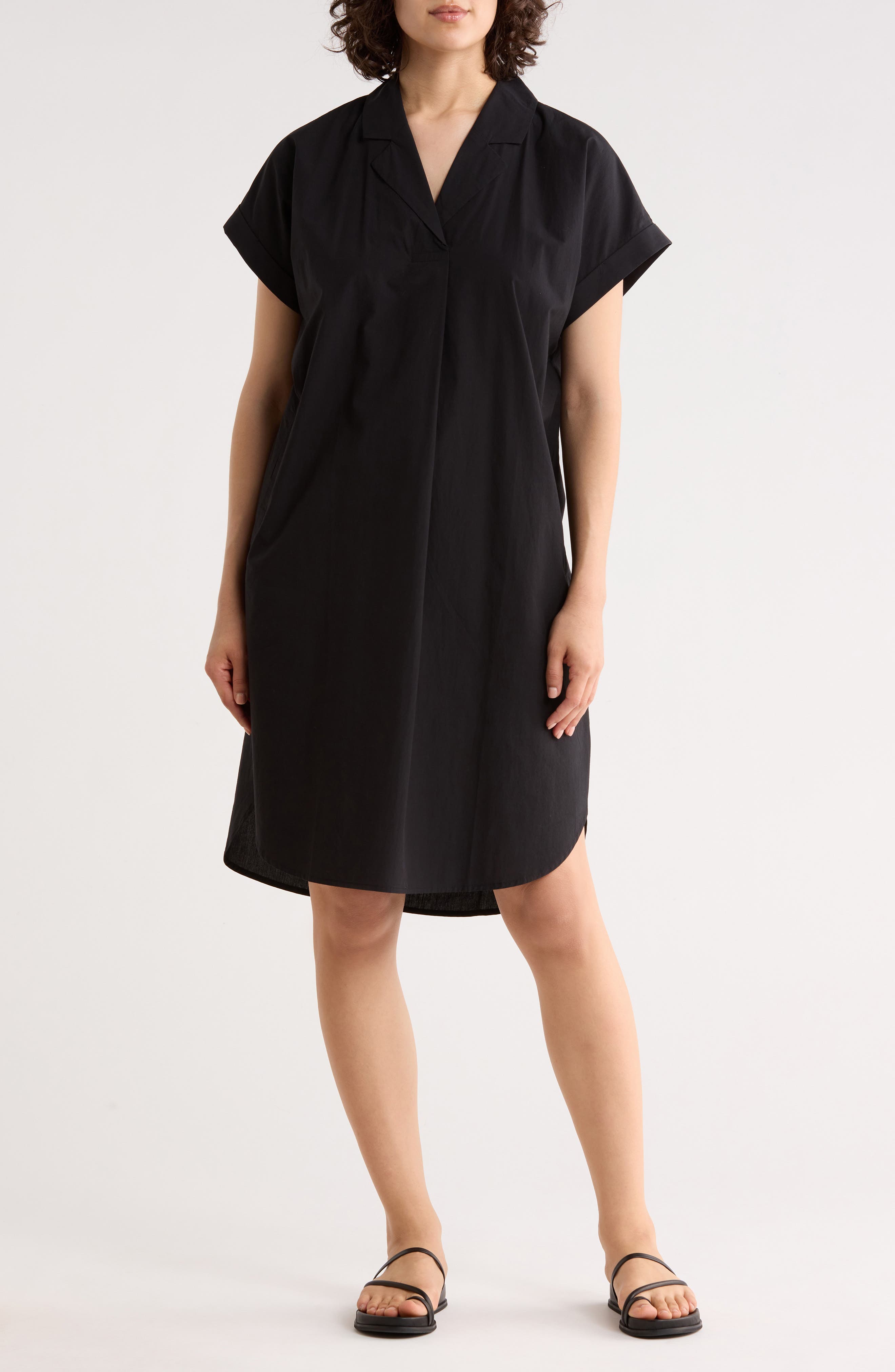Eileen Fisher Notch Collar Short Sleeve Organic Cotton Shirtdress