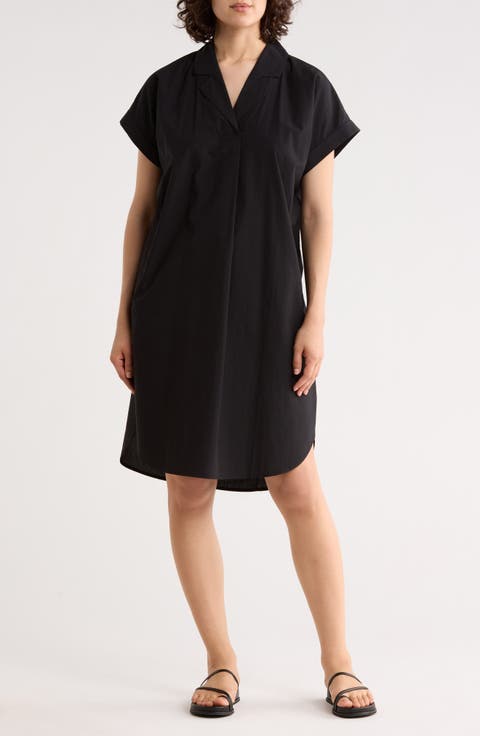 Notch Collar Short Sleeve Organic Cotton Shirtdress