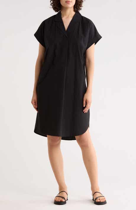 Eileen Fisher Notch Collar Short Sleeve Organic Cotton Shirtdress
