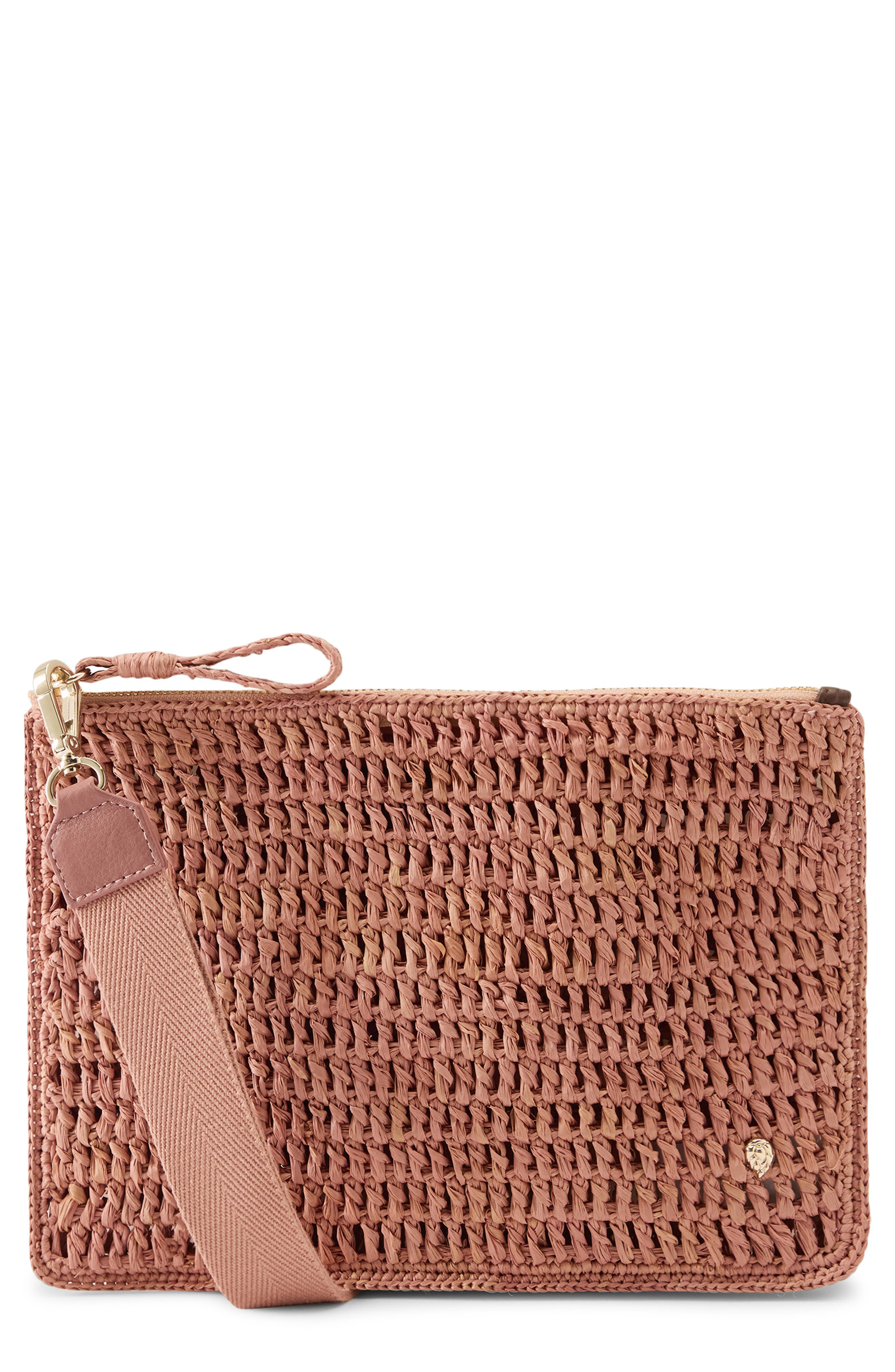 Helen Kaminski Dayani Crochet Raffia Clutch, Main, color, Petal