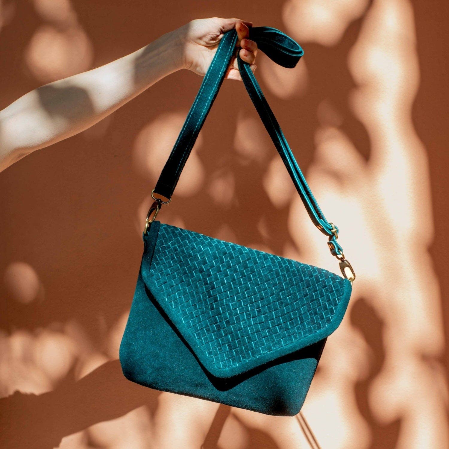 Amasouk Teal Suede Woven Everyday Bag, Alternate, color, Teal