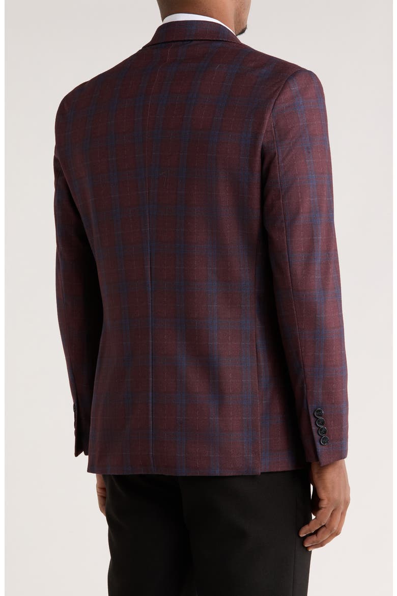 Slim Fit Plaid Stretch Knit Blazer, Alternate, color, BURGUNDY