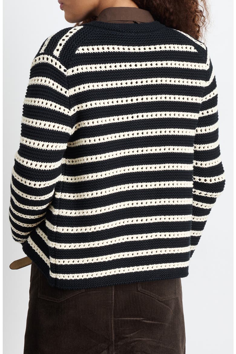 Haley Stripe Cotton Cardigan, Alternate, color, BLACK/ IVORY