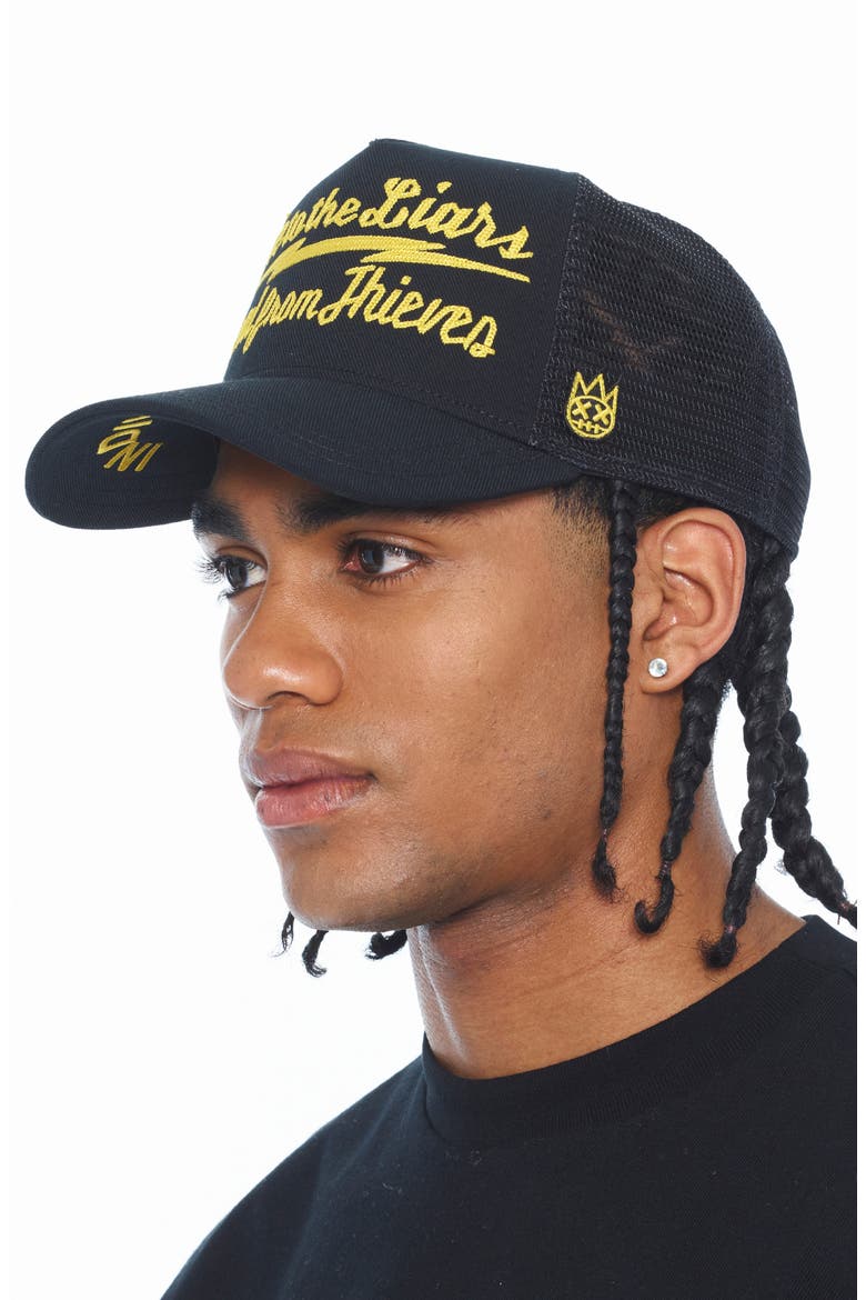 Mesh Back Trucker Baseball Cap, Alternate, color, BLACK / YELLOW