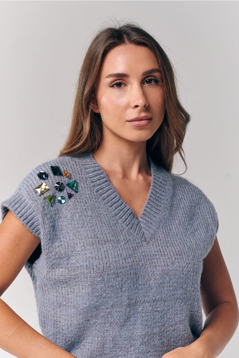Jeweled sweater vest, Alternate, color, Teal