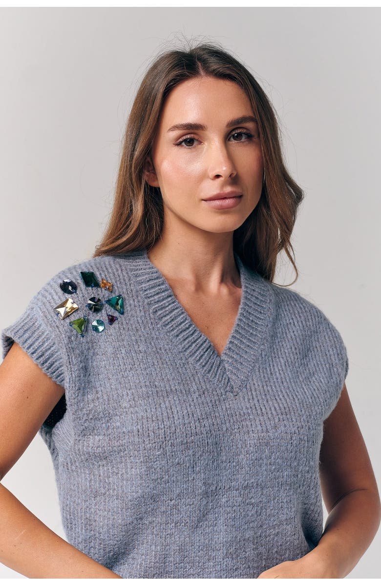 Le Fafo Jeweled sweater vest, Alternate, color, Teal