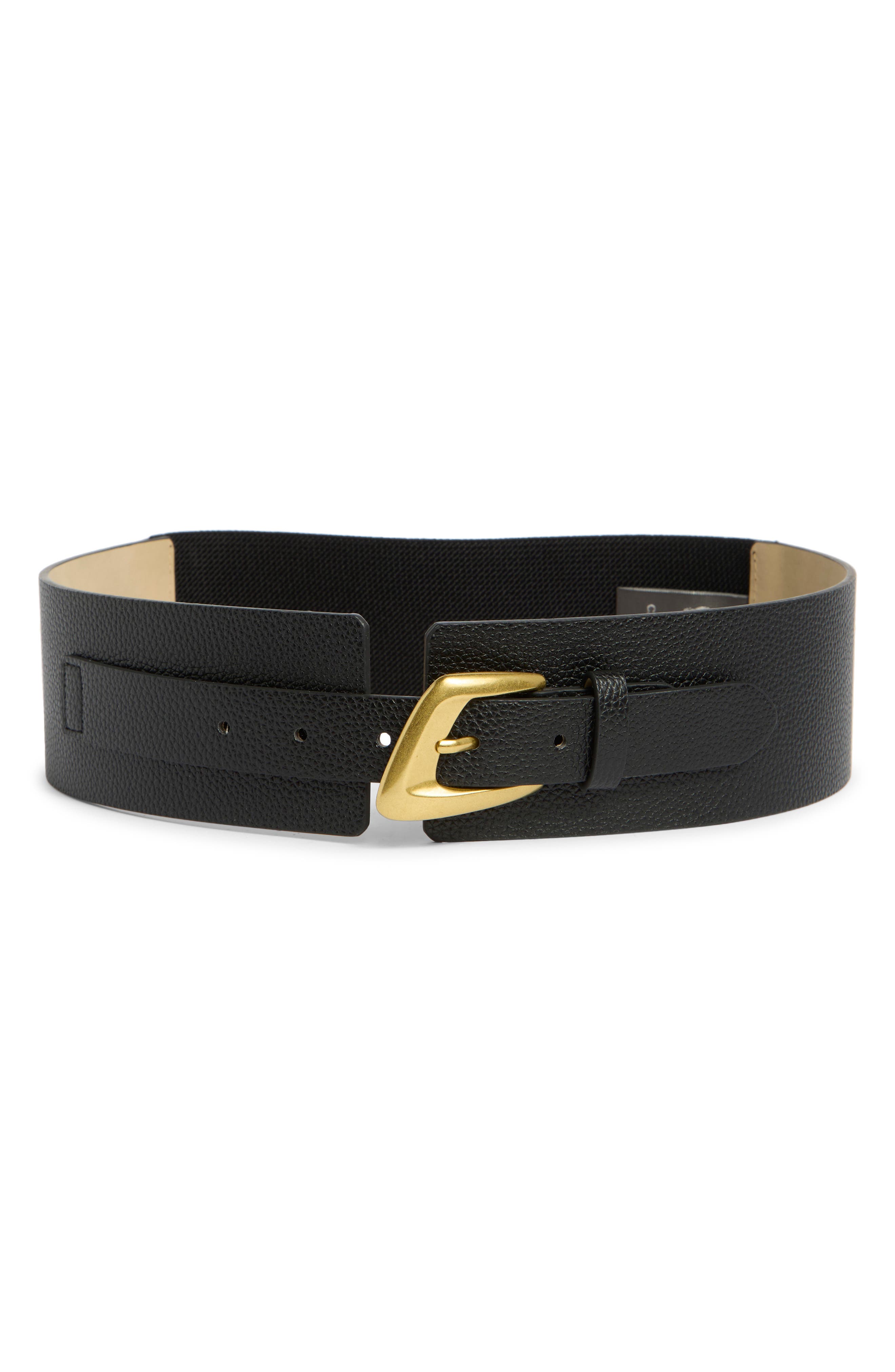Vince Camuto Asymmetrical Buckle Stretch Faux Leather Belt