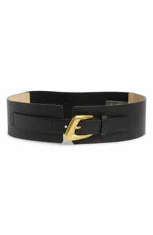 Vince Camuto Asymmetrical Buckle Stretch Faux Leather Belt