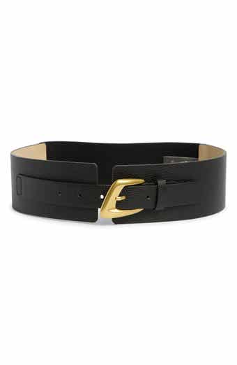 Vince Camuto Asymmetrical Buckle Stretch Faux Leather Belt