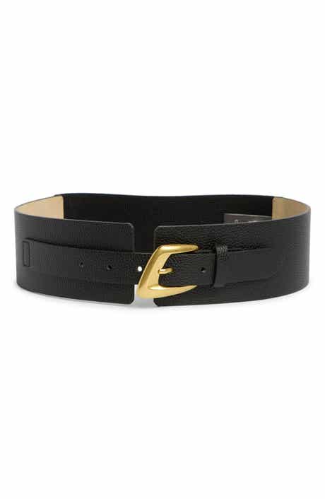 Vince Camuto Asymmetrical Buckle Stretch Faux Leather Belt