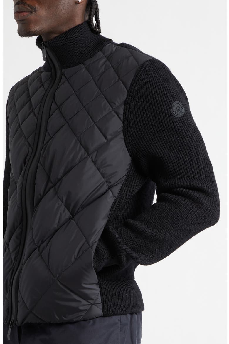 Hybrid Quilted Down Fill & Wool Cardigan, Alternate, color, BLACK