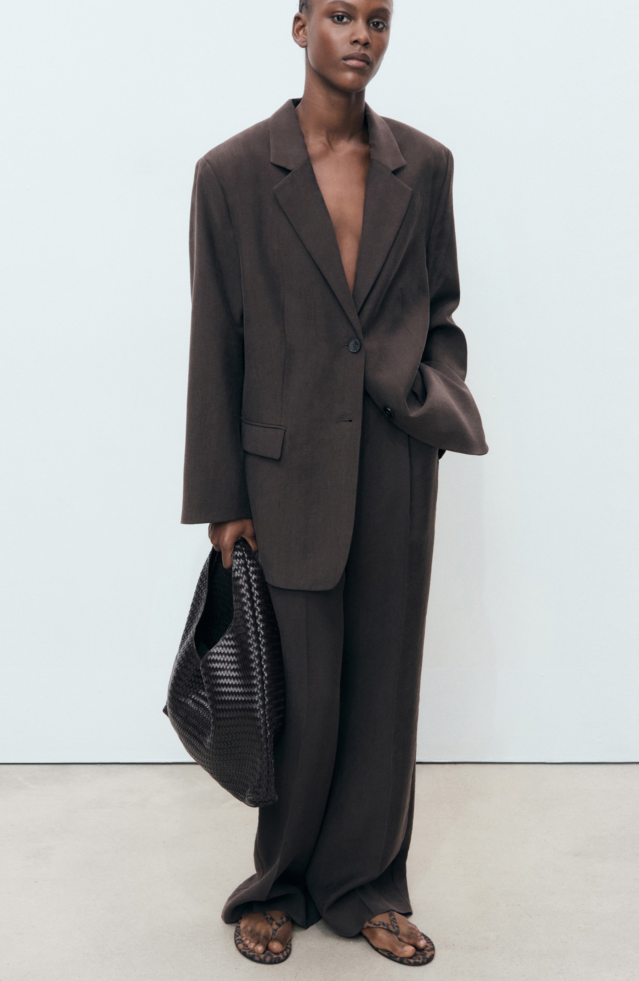 MANGO Leopard Print Flip Flop, Alternate, color, Black