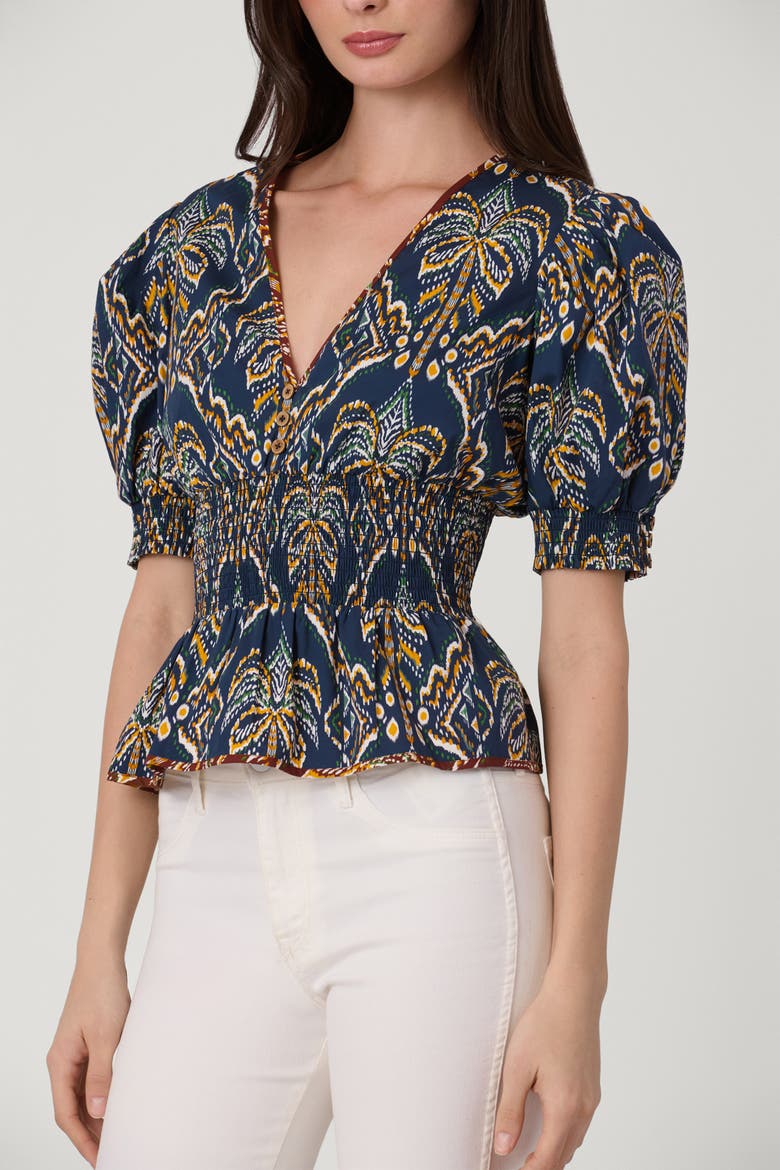 Balinese Palm Print Jocelyn Top, Alternate, color, Navy Multi