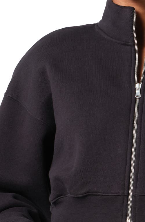 Agolde Asta Oversize Crop Zip Sweatshirt In Washed Blk (blk W/wsh Seams)