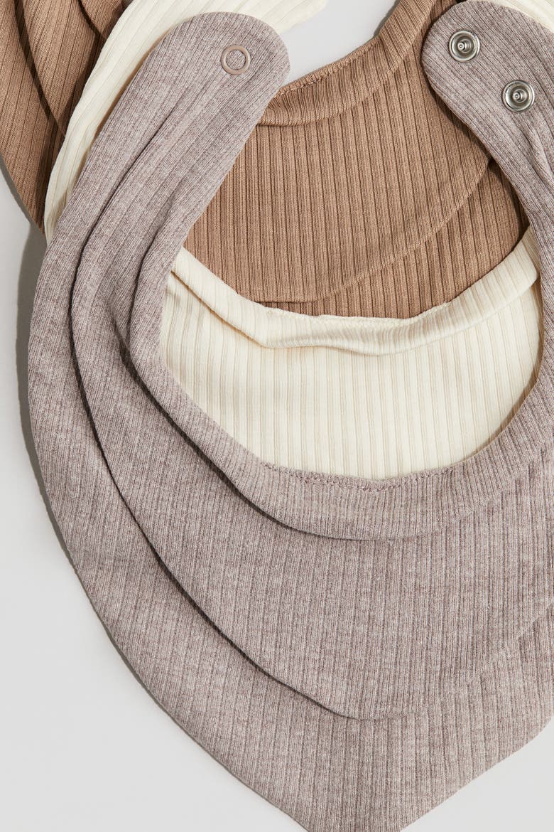 3-pack Ribbed Triangular Bibs, Alternate, color, Natural white/taupe melange