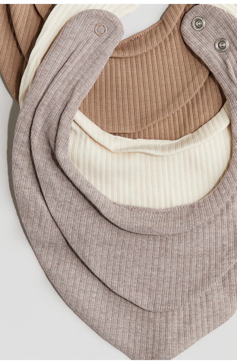 H&M 3-pack Ribbed Triangular Bibs, Alternate, color, Natural White/Taupe Melange