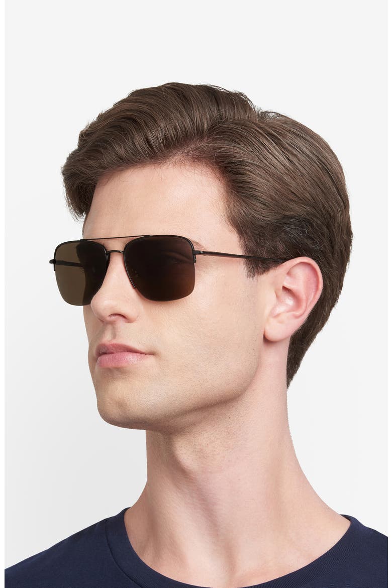 57mm Rectangular Sunglasses, Alternate, color, MATTE BLACK/ BROWN