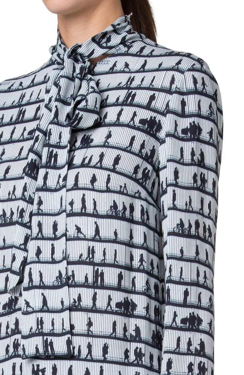 Akris punto People Silhouette Print Drop Waist Long Sleeve Crepe Dress, Alternate, color, 