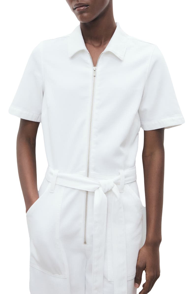 MANGO Belted Denim Jumpsuit, Alternate, color, 