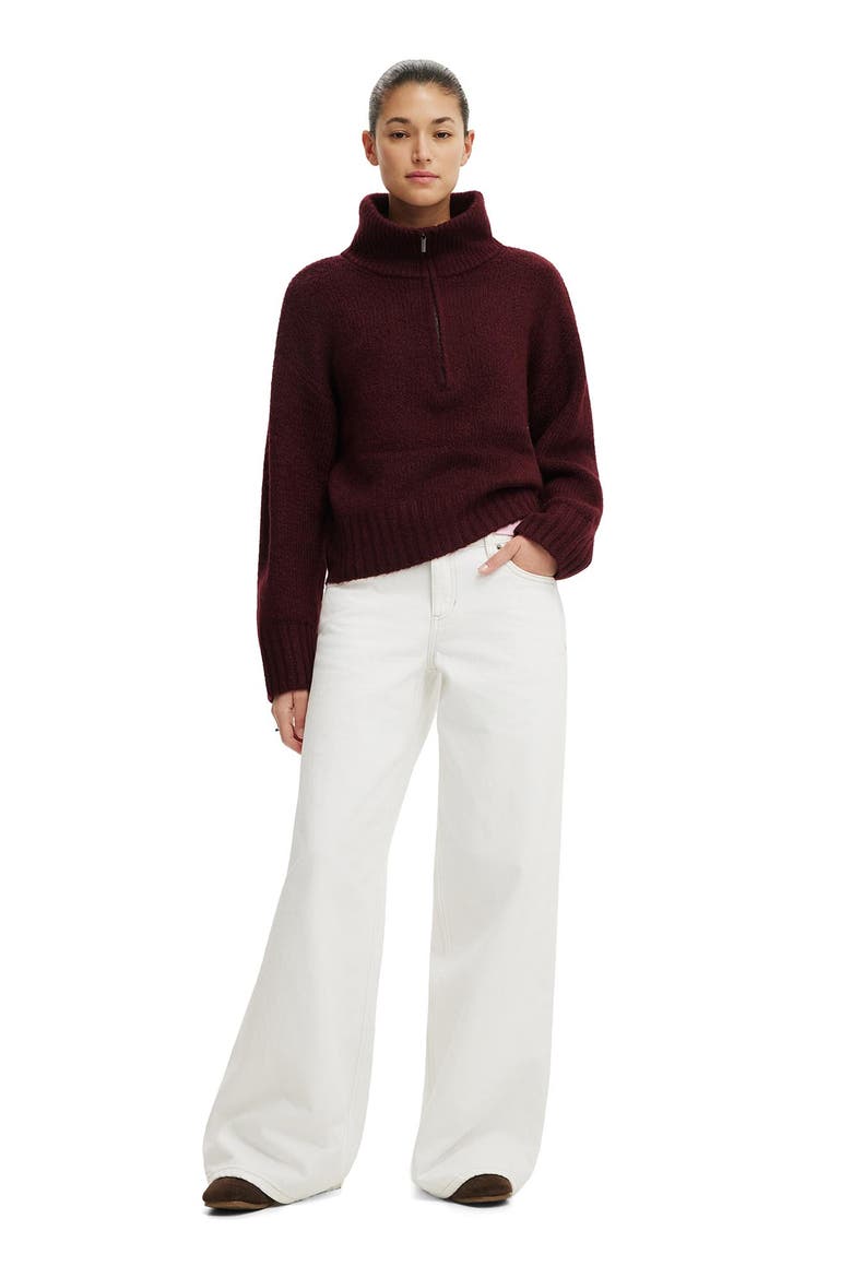 Women's Luxe Funnel Zip Pullover, Alternate, color, Sour Cherry Marle