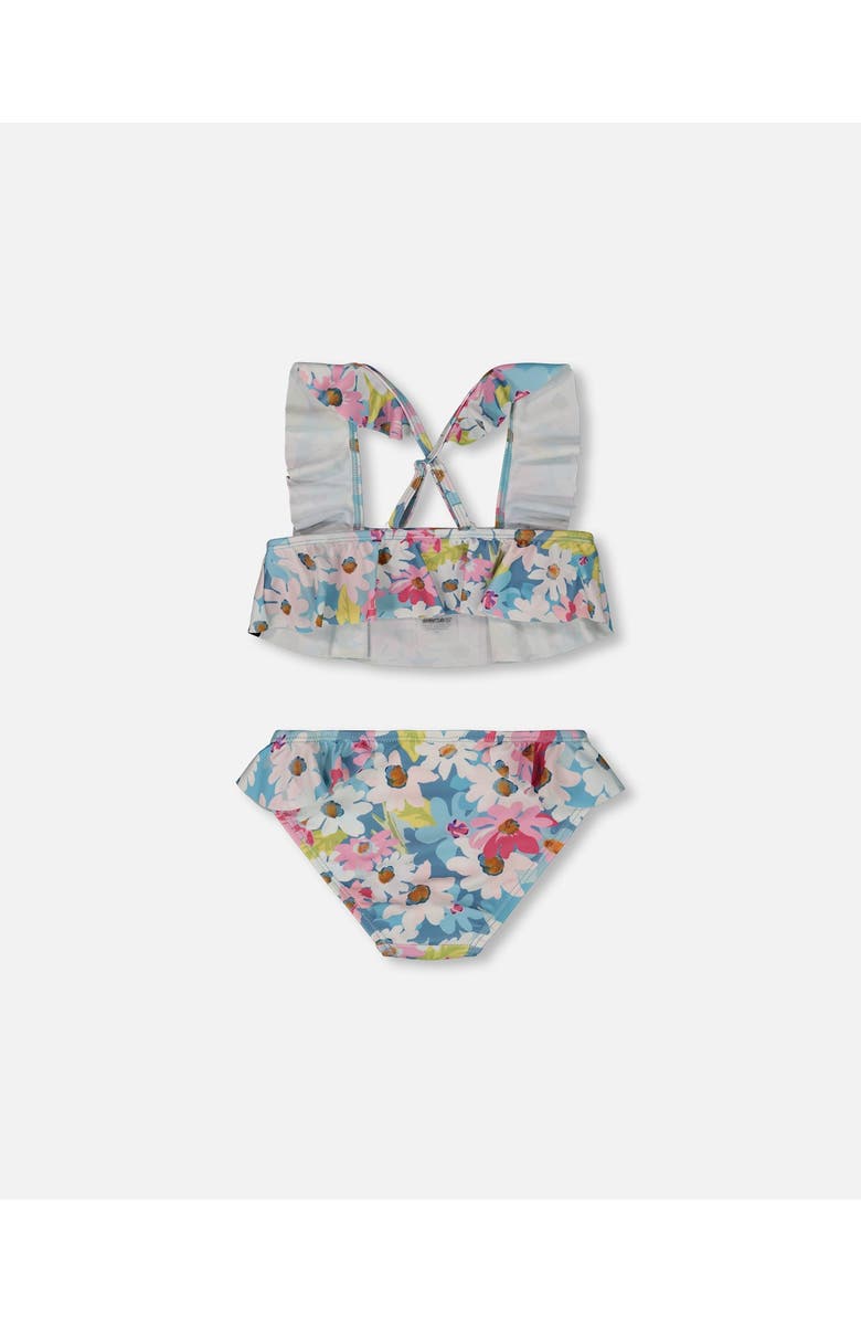 Deux par Deux Girl's Printed Two-Piece Swimsuit With Frills White, Pink, And Green Flowers, Alternate, color, 