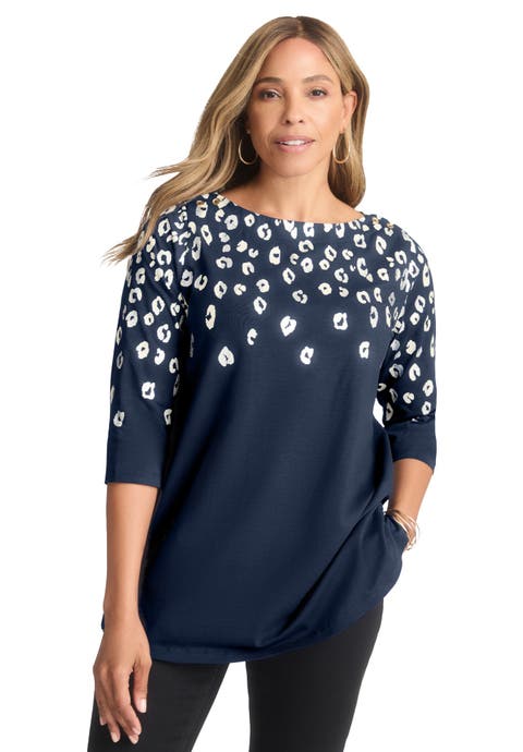 Stretch Cotton Boatneck Tunic (Plus)
