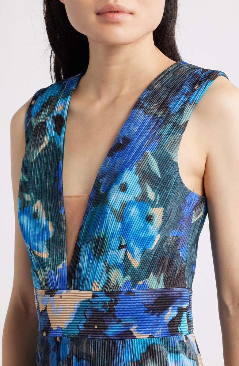 Dress the Population Hunter Floral Print Plissé Sleeveless Jumpsuit, Alternate, color, Cobalt Multi