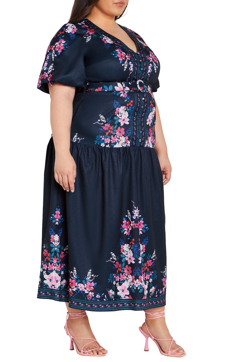 City Chic Zuri Floral Belted Midi Dress, Alternate, color, 