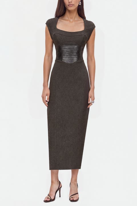 Croc Effect Corset Midi Dress