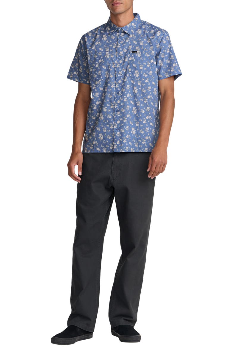 Breezy Floral Short Sleeve Button-Up Shirt, Alternate, color, VINTAGE BLUE