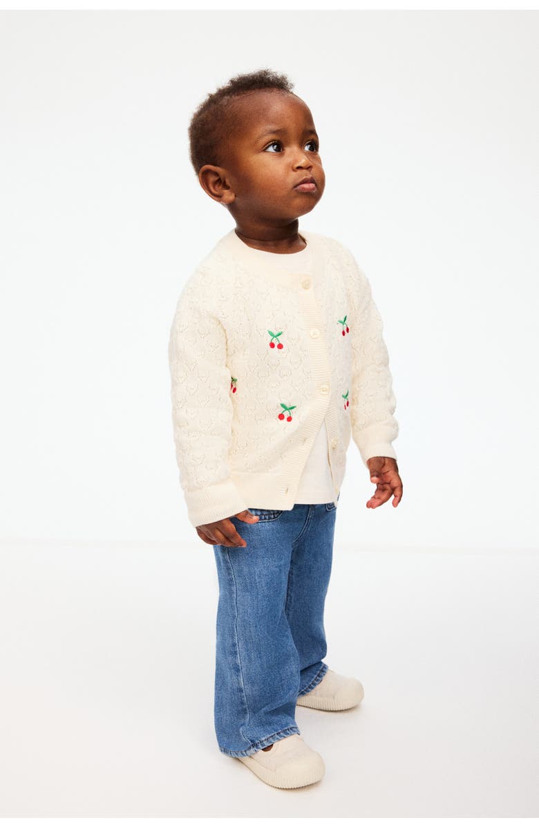 H&M Embroidery-detail Cardigan, Alternate, color, Light Beige/Cherries