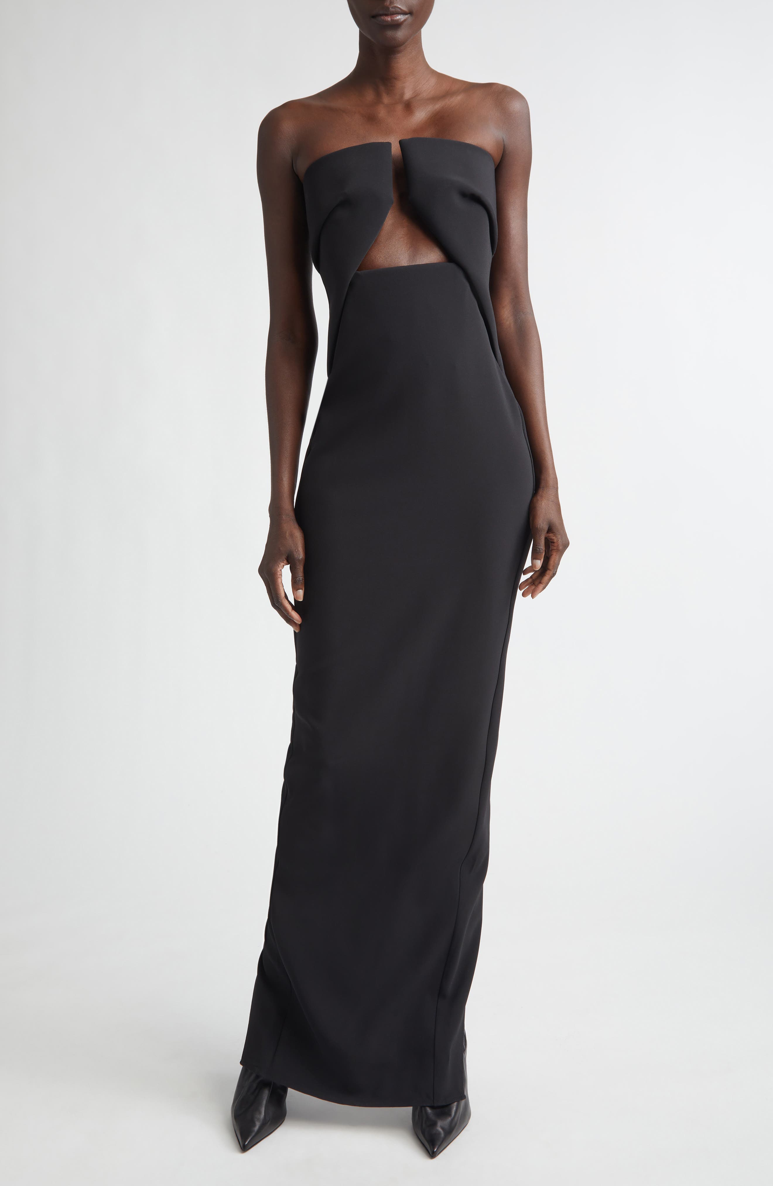 Prong Cutout Strapless Gown