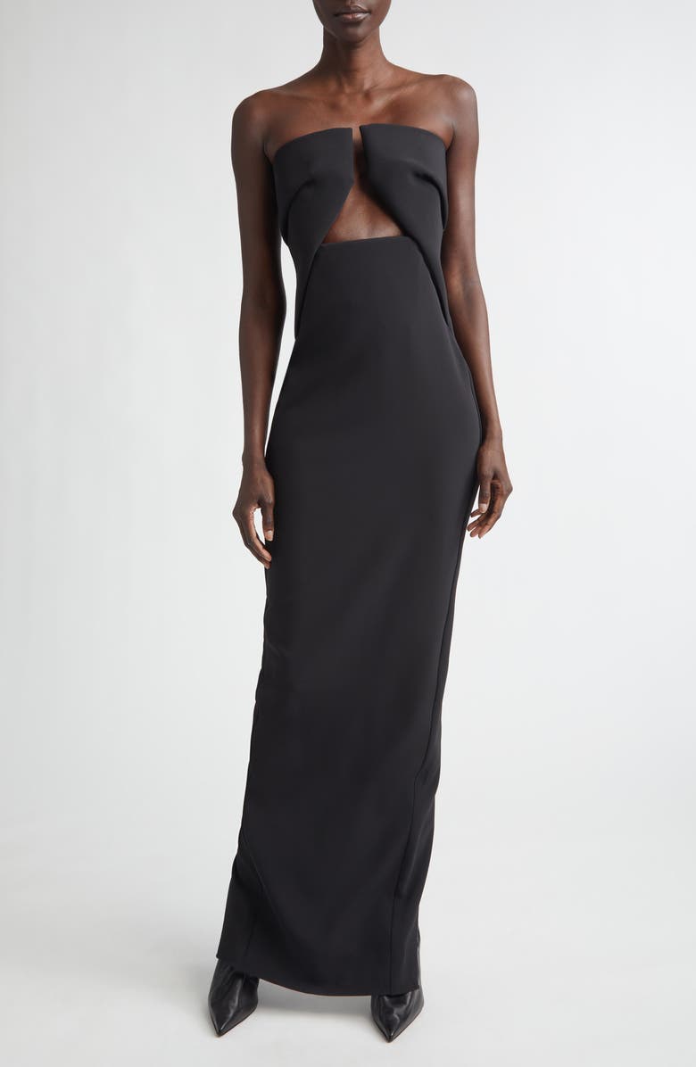Rick Owens Prong Cutout Strapless Gown, Main, color, Black