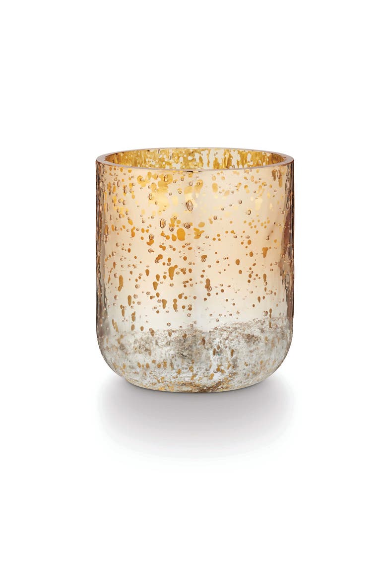 Beautifully Done Seasonal Crimson Woods Small Radiant Glass Candle, Main, color, Gold