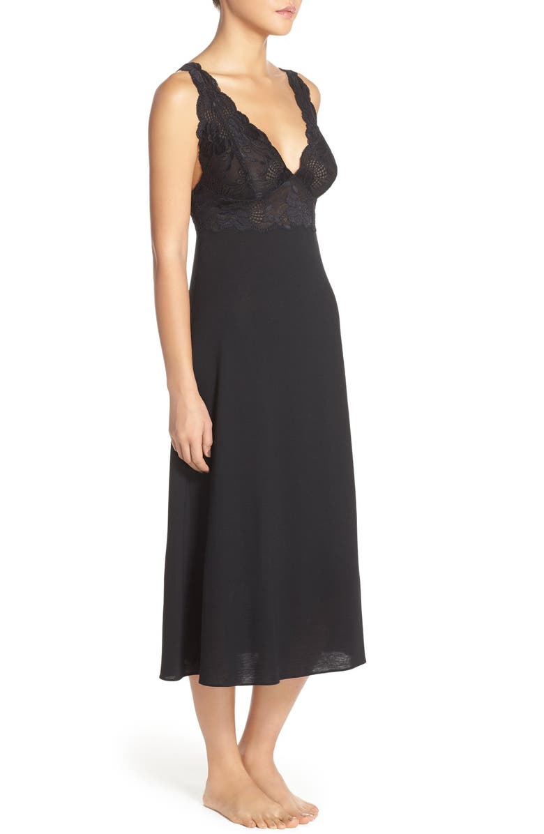 Natori 'Zen Floral' Nightgown, Alternate, color, Black