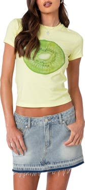 EDIKTED Kiwi Stretch Cotton Graphic Baby Tee