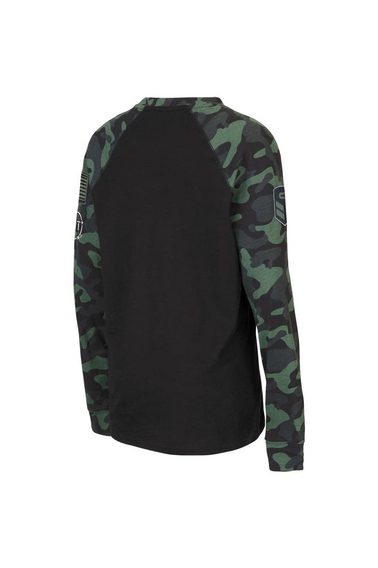 Youth Colosseum Black/Camo Arizona State Sun Devils OHT Military Appreciation Raglan Long Sleeve T-Shirt, Alternate, color, Black