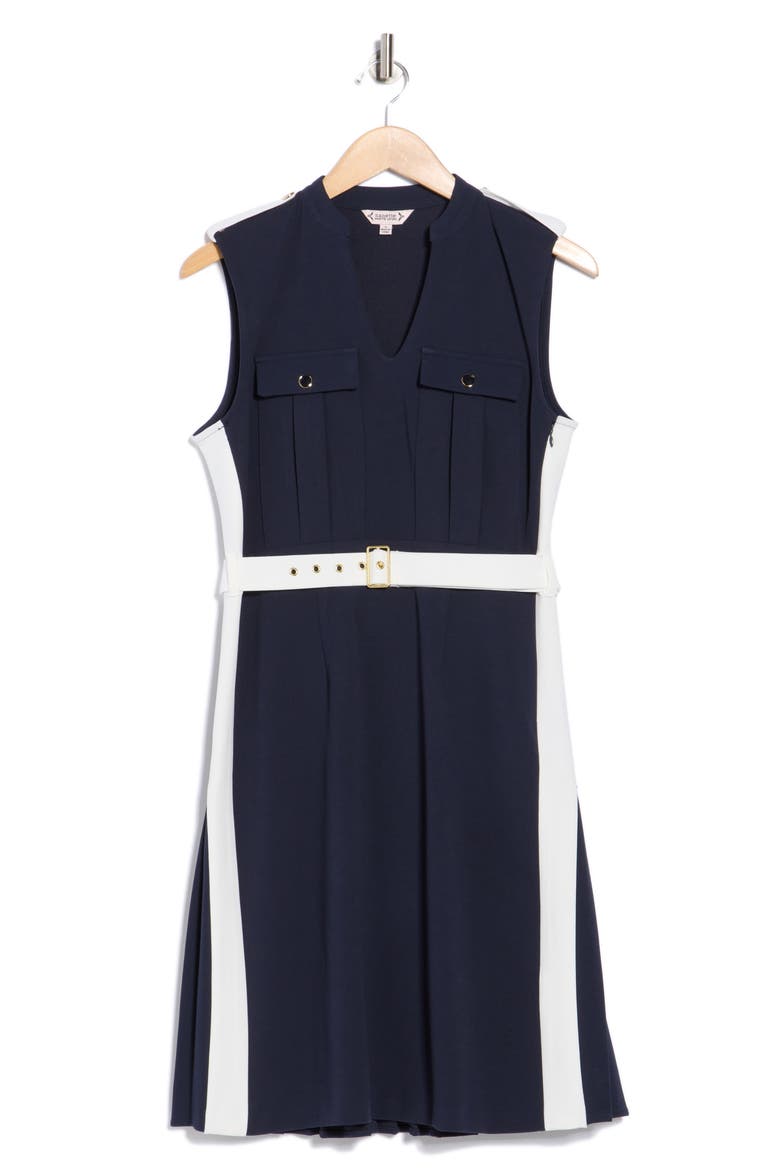 Sleeveless Belted Scuba Dress, Alternate, color, NANETTE NAVY/ WHITE